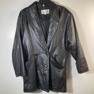 Womens Vintage Y2K Donna‎ Pelle Leather Coat Lined Black M Leather Nylon